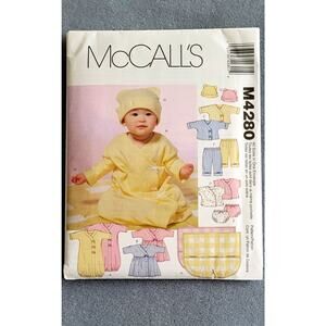 McCALLS Pattern-M4280 Infant/Baby Layette Pattern w/Gown Dress Top Blanket-4 szs